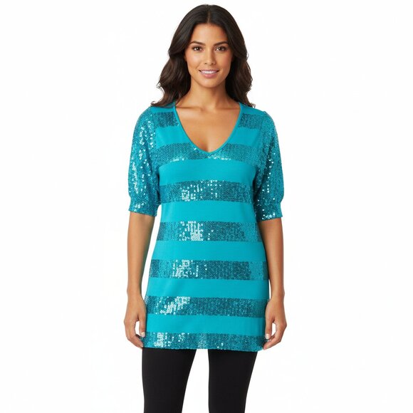 Express Dresses & Skirts - Express Aqua Sequin Striped Mini Top/Dress – Size S